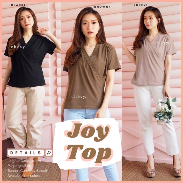 

JOY TOP • 3 Warna • Free Gift & Cute Packaging • Hitam , Coklat , grey
