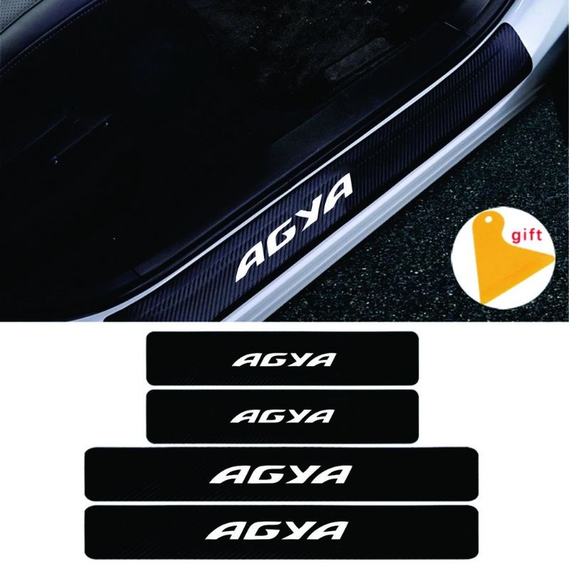 0136 sticker carbon 4 pcs sticker karbon mobil AGYA sticker karbon pengaman pijakan kaki mobil AGYA