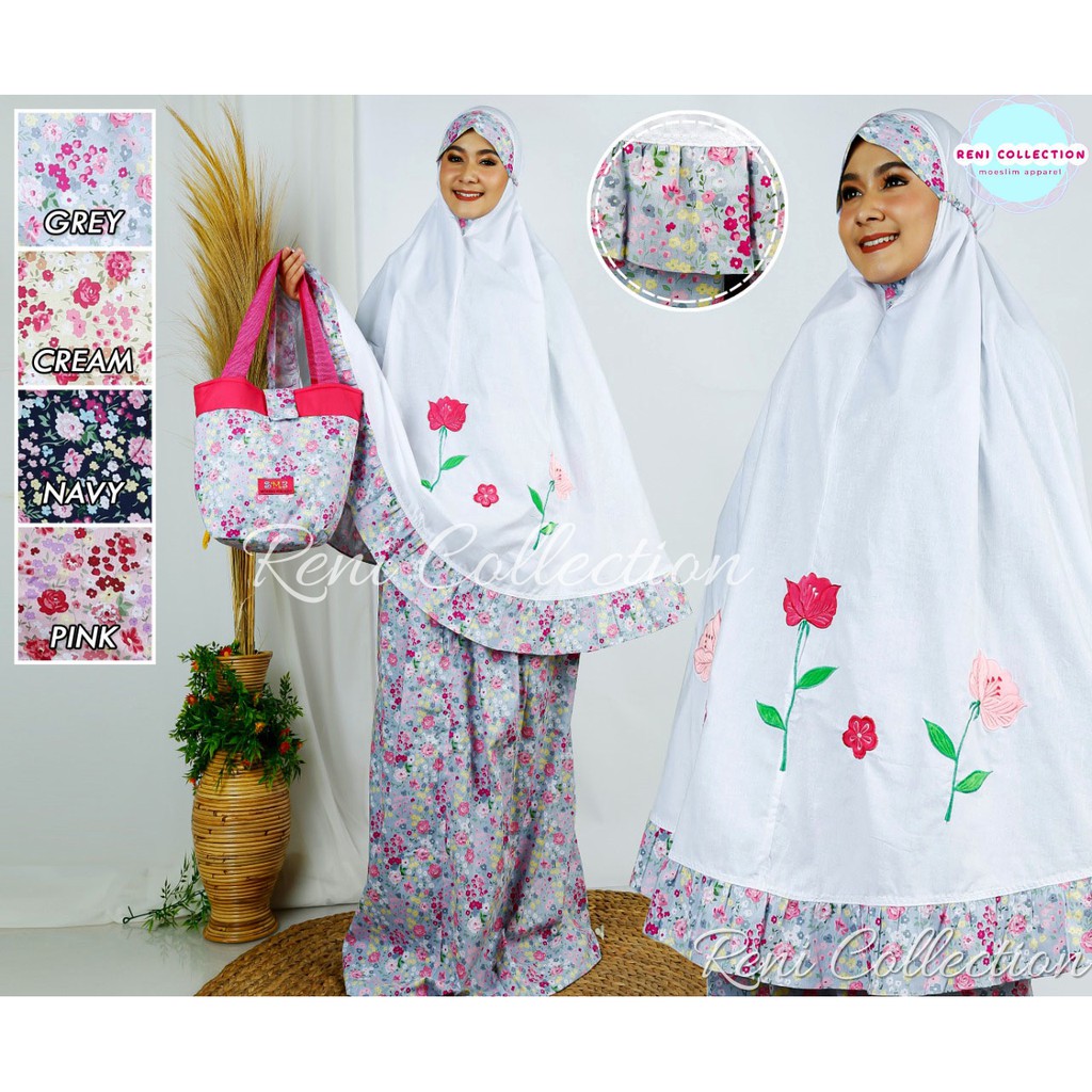 Mukena Anak Tanggung Motif Bunga , Mukenah Katun Paris Putih , Mukena Remaja