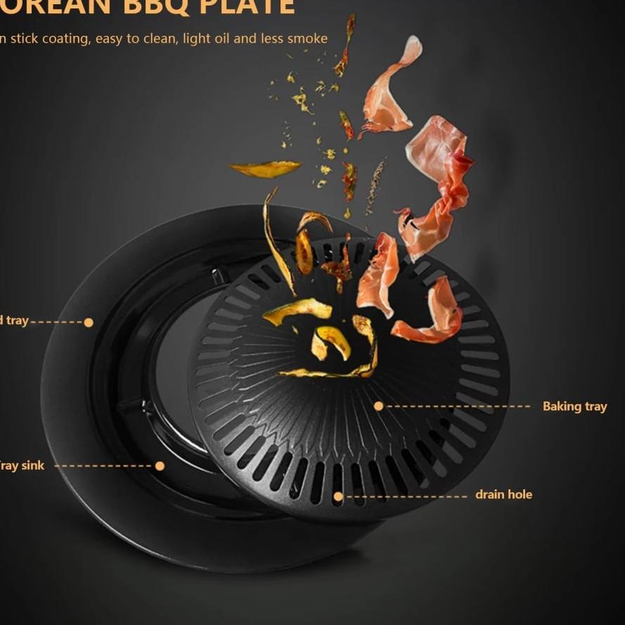 ➬ Alat Panggang Bulat Barbeque Grill Pan Pemanggang BBQ Tempat Bakar Daging Ayam Sosis Sate Anti Len