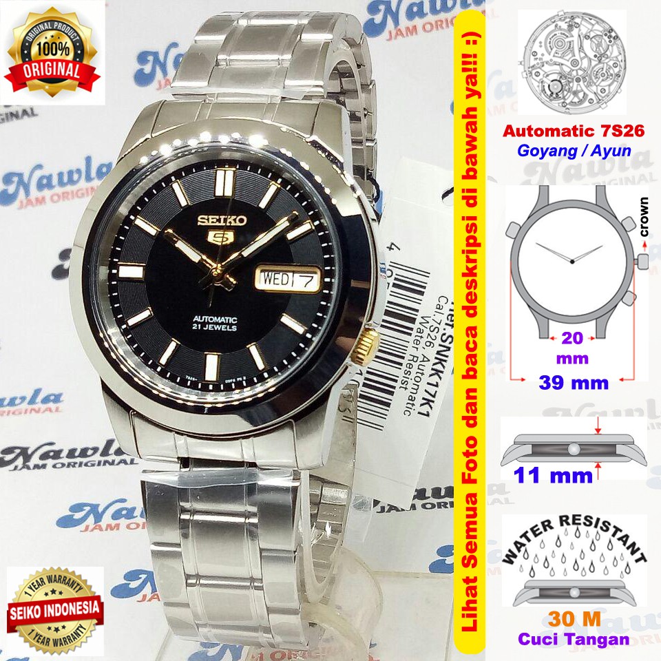 Seiko 5 SNKK17K1 Gold Tone on Black Dial - Jam Tangan Pria SNKK17