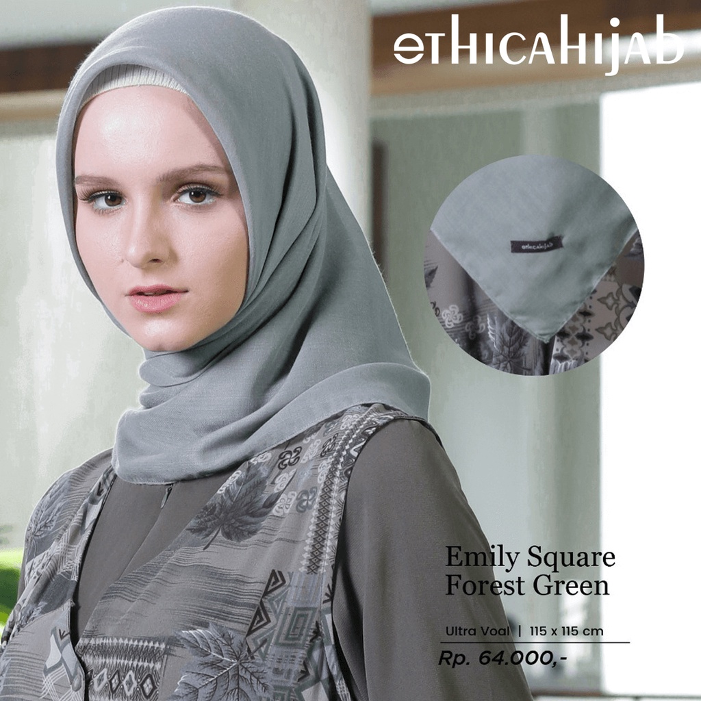 Emily Square Hijab Segiempat Ethica Silver Whine Forest Green Rivera Blue Silver Sage Slate Green