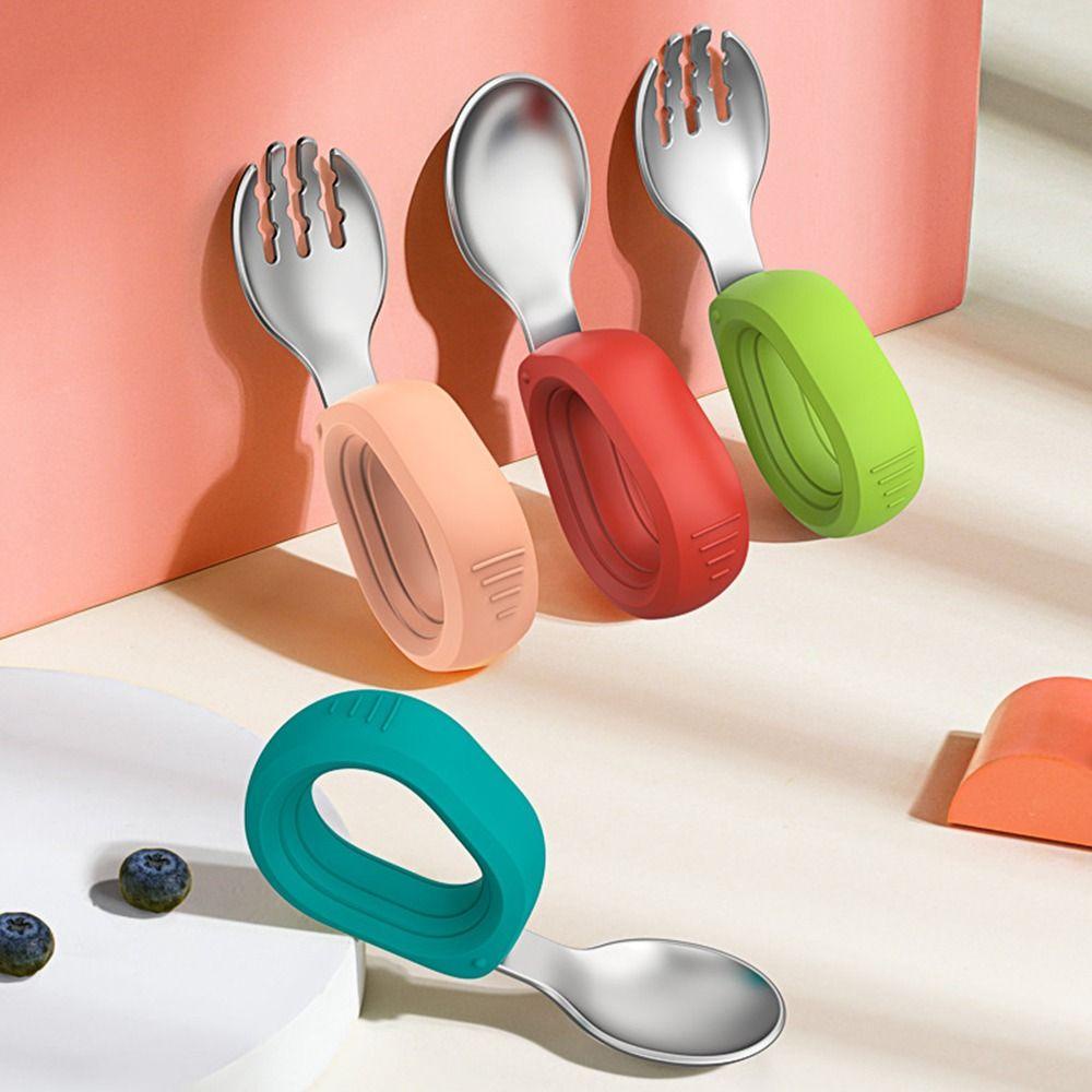 Top Anak Peralatan Makan Portable Stainless Steel Makan Garpu Pendek Sendok Garpu Set