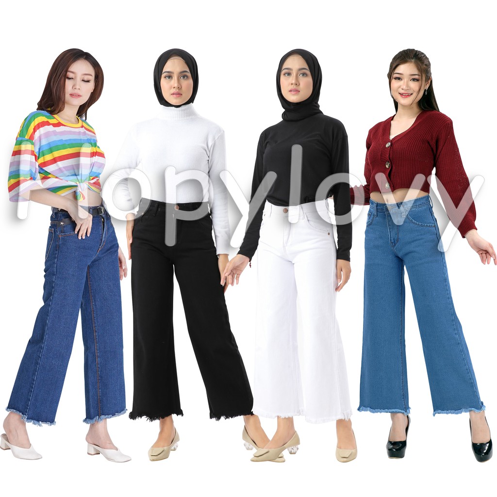 HOPYLOVY Celana Boyfriend Kulot Jeans Wanita Rawis Kenzie