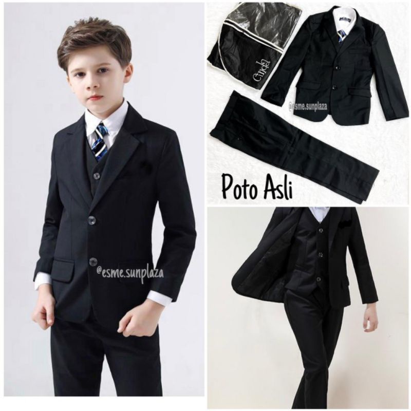 JAS IMPORT SLIM FIT CUTTING PREMIUM ANAK 5-13 TAHUN WARNA HITAM COCOK UNTUK ACARA PESTA / WISUDA / JAS