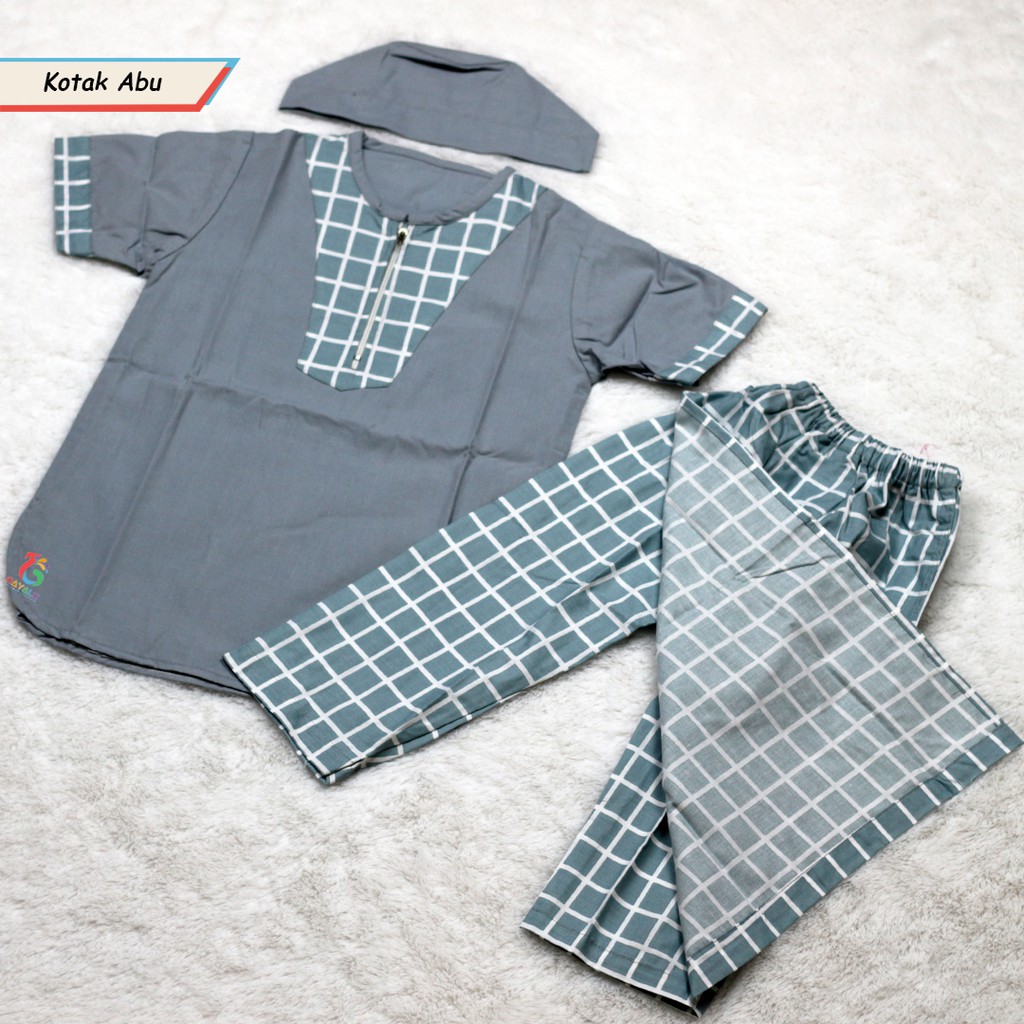 SARKOCI TURKI ANAK MOTIF KOTAK ABU/BAJU MUSLIM ANAK/GROSIRBAJU KOKO MODERN