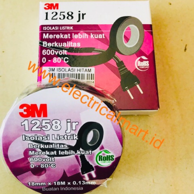 3M ISOLASI LISTRIK HITAM 1258 JR ORI (GROSIR)/ 3M ISOLASI WARNA 1500 Merah Kuning Hijau Biru Putih