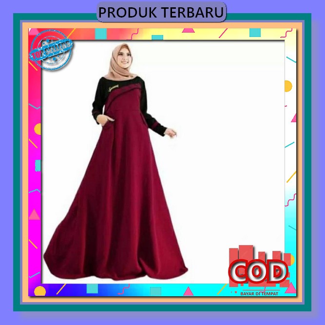 Model Baju Gamis Kombinasi Dua Warna Polos Wanita Remaja Muslim Terbaru Bahan Premium Kekinian 2021 