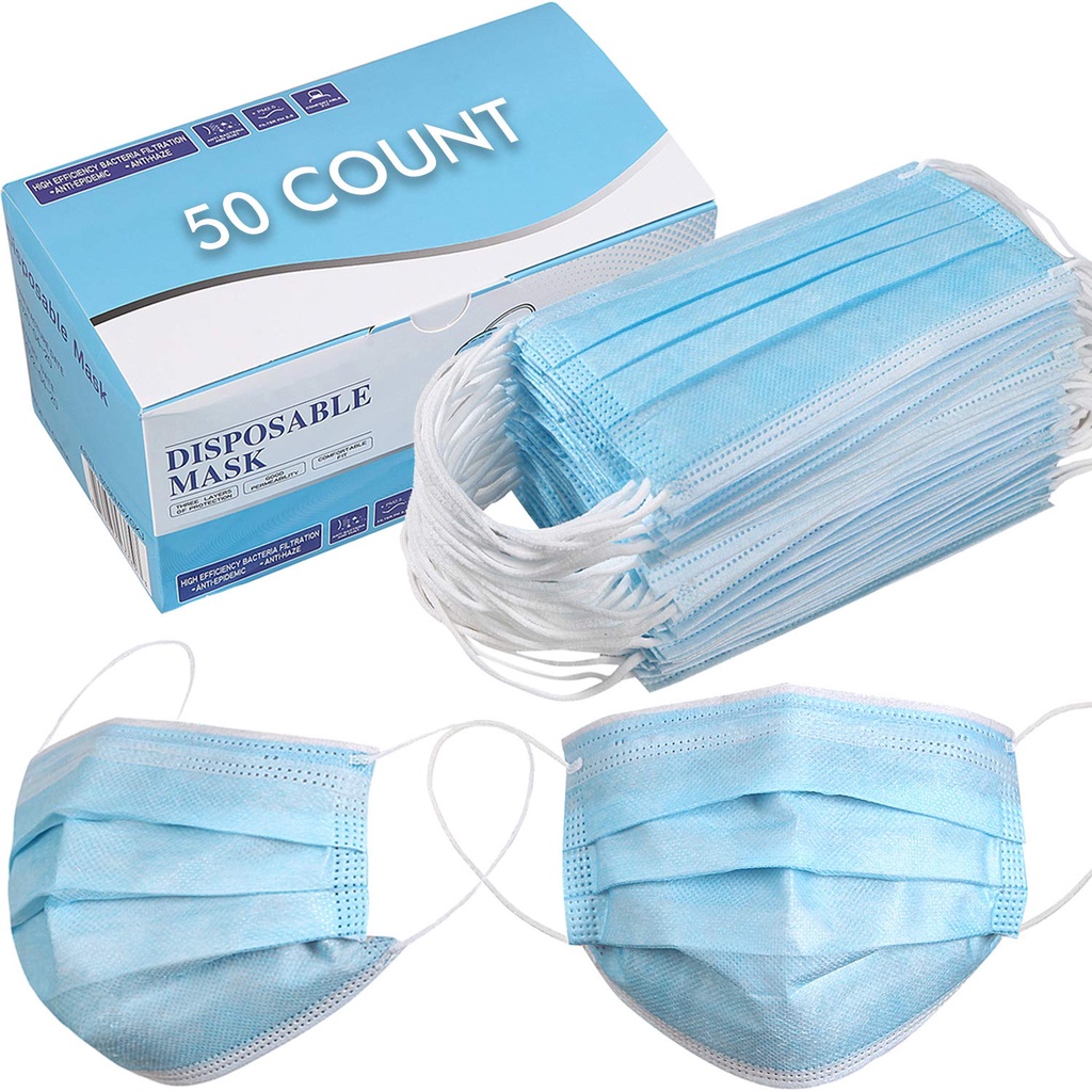 Masker Disposable 1 Box isi 50pc 3Ply Facemask 1 BOX (50PC) Biru Putih