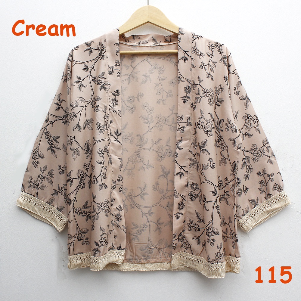 𝑱𝒂𝒌𝒂𝒓𝒕𝒂𝑭𝒂𝒔𝒉𝒊𝒐𝒏 cardigan outer batik rumbai cream bohemian etnik tribal katun kardigan batik lengan lebar