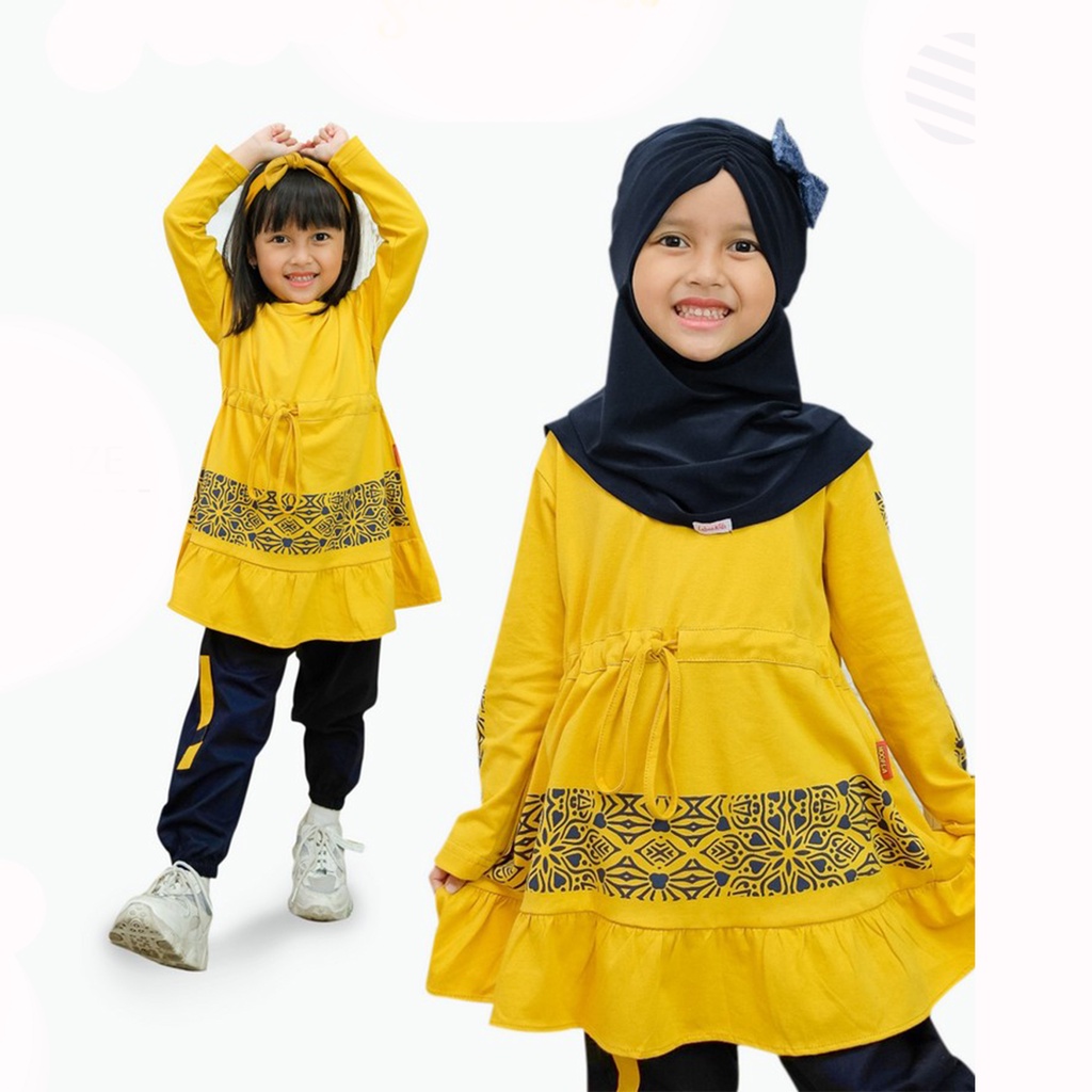 Baju Muslim Anak Perempuan Setelan Dress Celana Umur 3 4 5 6 7 8 9 10 11 12 Tahun Model Terbaru