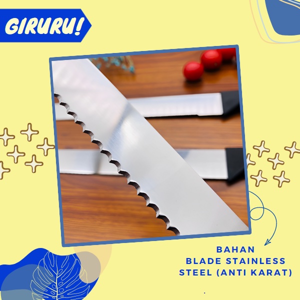 Pisau roti stainless pisau gerigi panjang serrated Bread Cake Knife / Pisau Roti / Pisau Pemotong / Pisau Roti Kue Panjang Bahan Stainless Gerigi Halus Kasar Bread Knife Cake 8 10 12 INCH / Pisau Roti Pemotong Cake Sisi Tajam Potong Bolu Kue Tart Tar