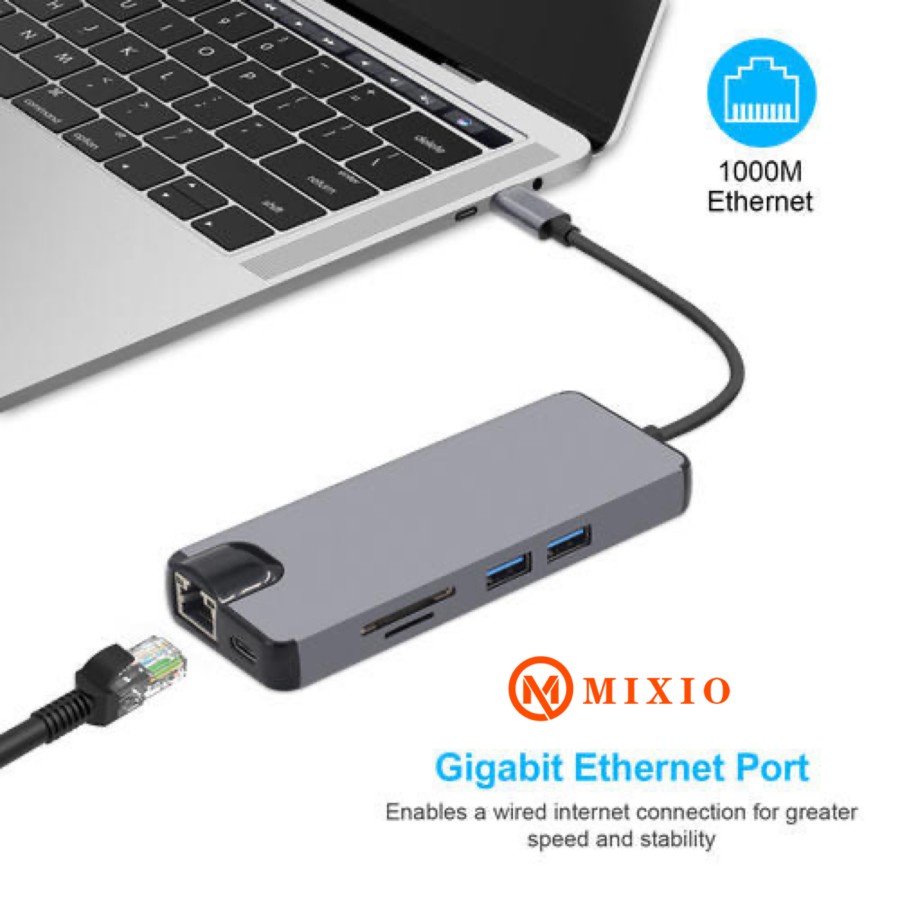 MIXIO - HC15 8in1 Hub Type-C to HDMI + Card Reader HDTV Adapter 4K