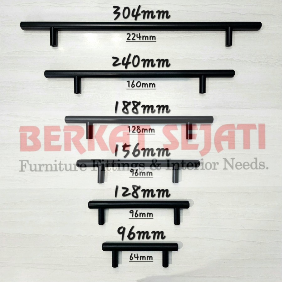 HITAM BLACK TPS-10 (188mm) Handle Tarikan Laci Lemari Stainless HUBEN
