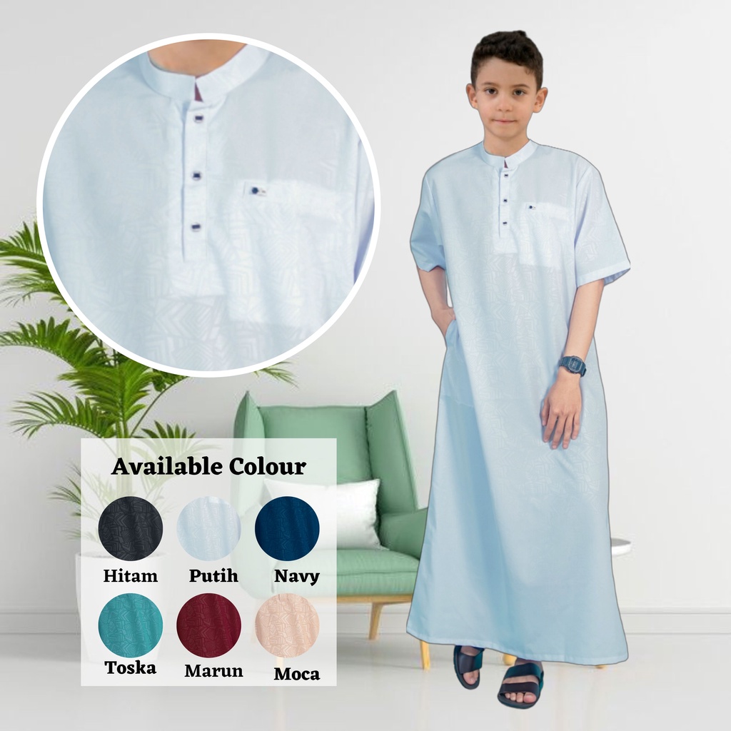 gamis embos azmi jubah anak laki laki usia 3-14 thn/bahan adem/gamis anak free peci