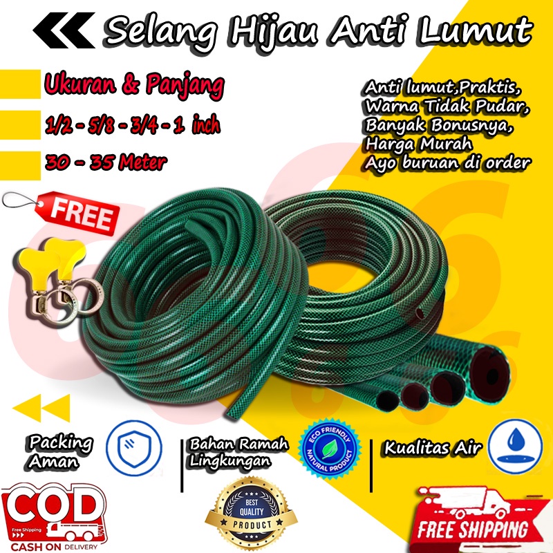 SELANG AIR 1 ROL 30 35 METER 1/2 5/8 3/4 INCH HIJAU ANTI LUMUT ALAT TAMAN PERKEBUNAN CUCI MOTOR MOBIL MURAH COD