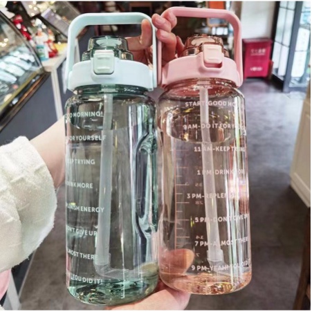 Botol Minum Besar Motivasi Bening 2 Liter / Motivational Water Bottle / Botol Kekinian 2000 ml H9225