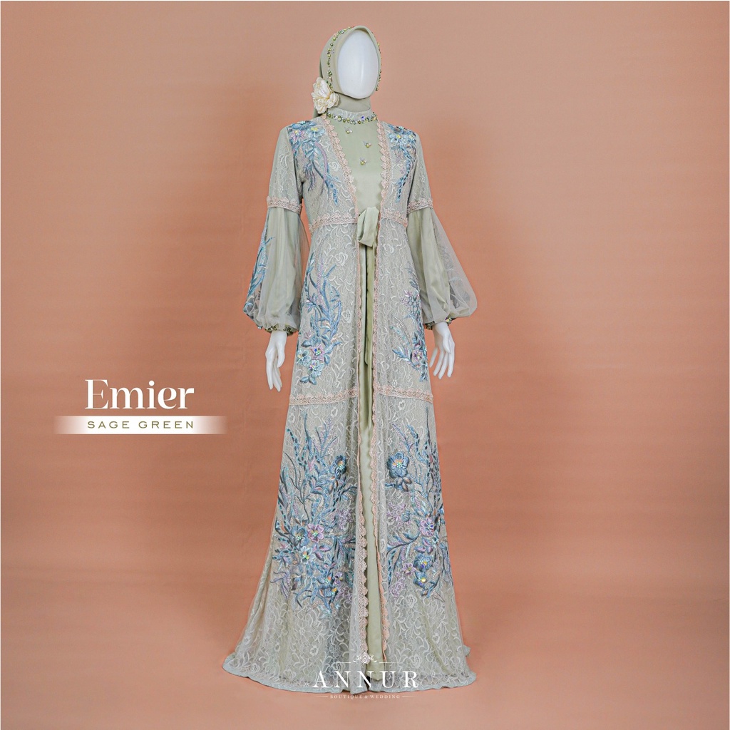 Annur Label Pre Order Emier Dress chantily syari bordir payet gamis mewah pengajian kondangan