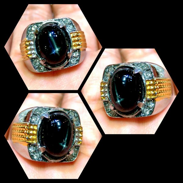 Cincin Batu Akik Titanium Black Safir Star HQ FS20