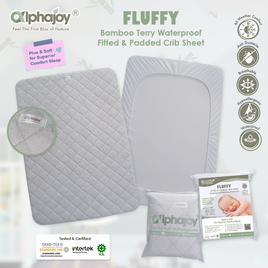 Sprei Bayi Alphajoy FLUFFY Bamboo Terry Waterproof Fitted Padded Sheet