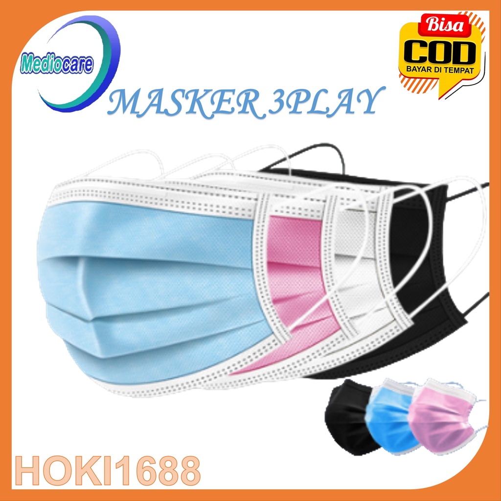 Mediocare Masker Medis 3Ply Disposable Mask EARLOOP 1 Box Isi 50Pcs