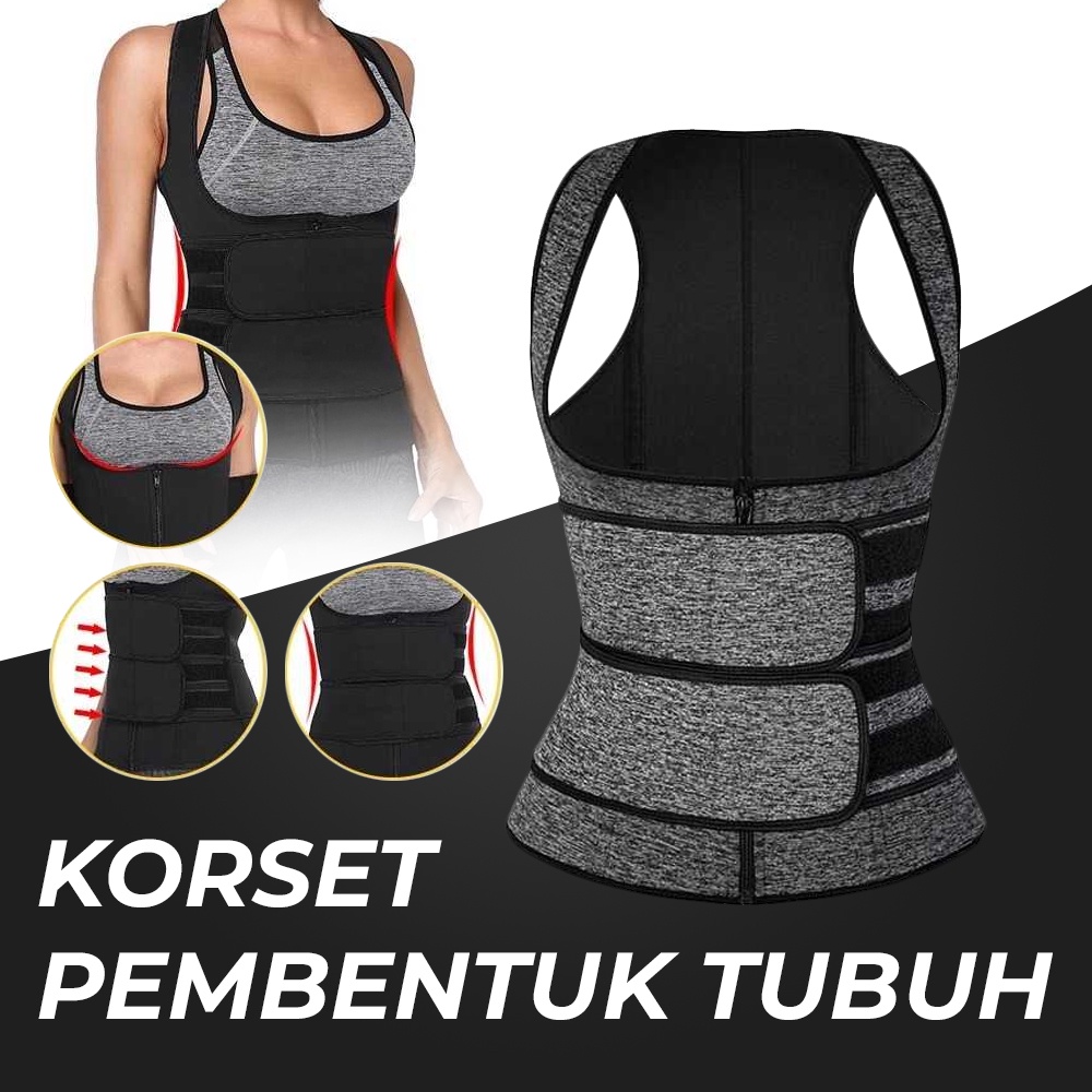 Korset Wanita Pembentuk Tubuh Slimming Body Shaper Zipper / Korset pelangsing / Korset Langsing / Korset pembakar lemak