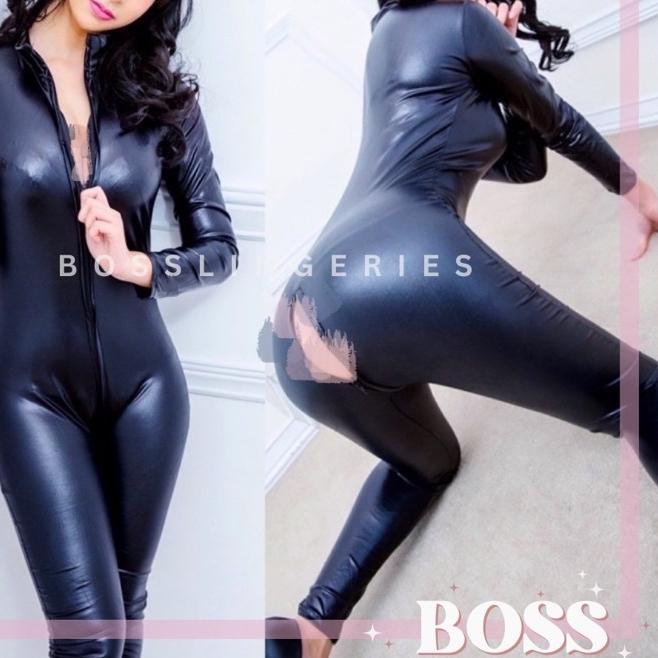 ❃ Bb 3292 Costume Jumpsuit Faux Leather Latex Mechanic Zipper Lingerie Cosplay Kostum Sibari Zentai 