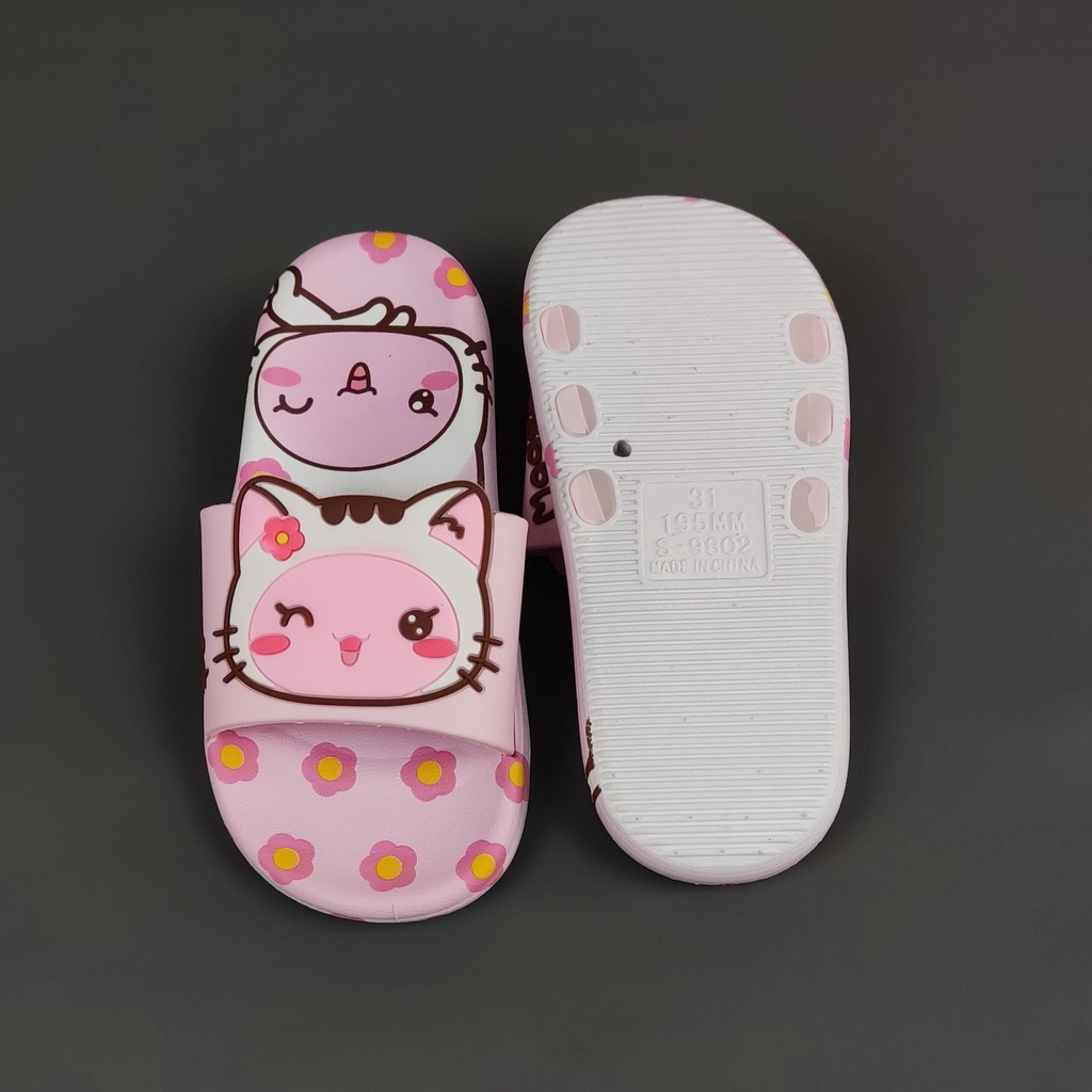 98062 NEW Sandal slop anak laki-laki dan perempuan import motif kucing