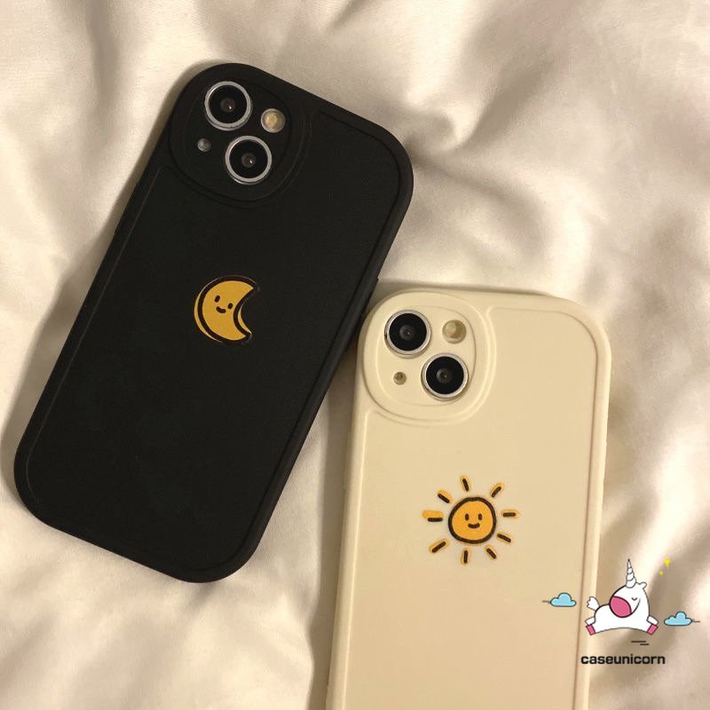 Casing Couple Case Kompatibel Untuk iPhone 11 Pro Max14 13 12 Pro Max XR 6s 6 8 7 Plus X XS Max SE 2020 Simple Lucu Bulan Matahari Shockproof Lembut Tpu Pecinta Pasangan Cover