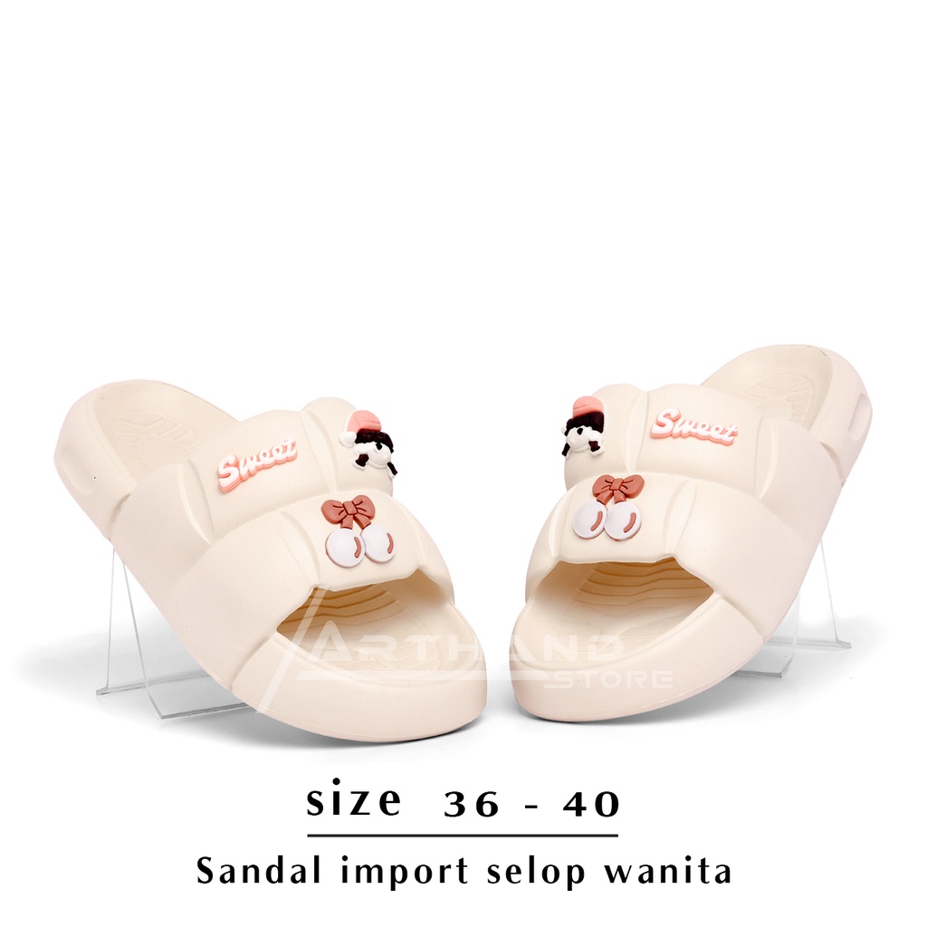 Sendal Wanita Terbaru Karet Sandal Slop Flat Rumahan Empuk Elastis Sendal Anti Slip New