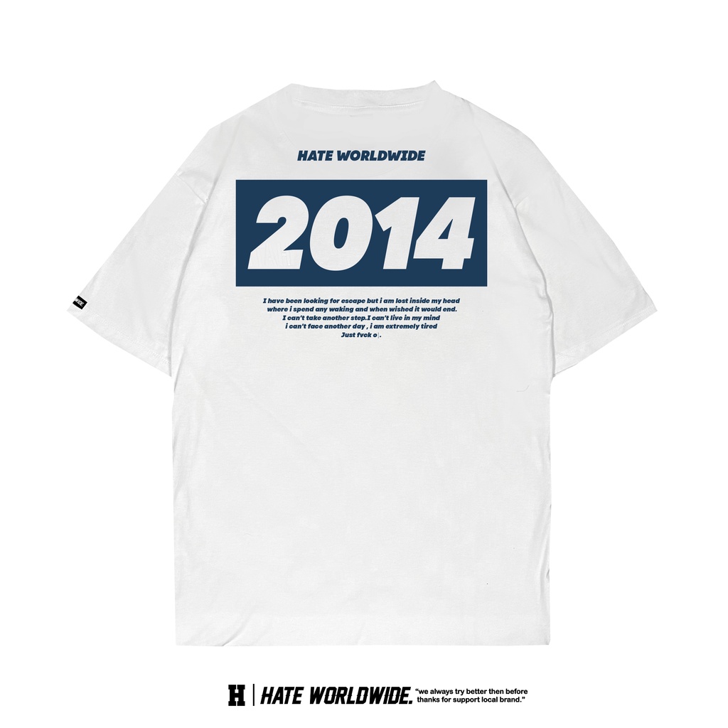 T-SHIRT HATE WORLDWIDE BOX 2014 WHITE Kaos Distro Kaos Lengan Pendek Katun Kaos Cowok Kaos Band T-sh