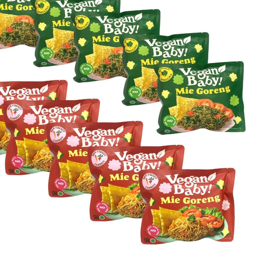 

❂ Vegan Baby mie goreng instant bayam spirulina Wortel Beet 10Pcs ✻