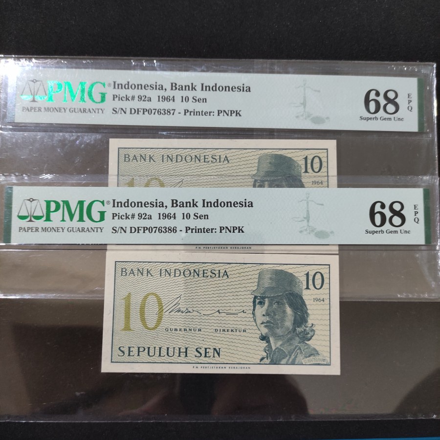 PMG 10 Sen Rupiah Seri Sukarelawan 1964 68 EPQ TOP POP Langka