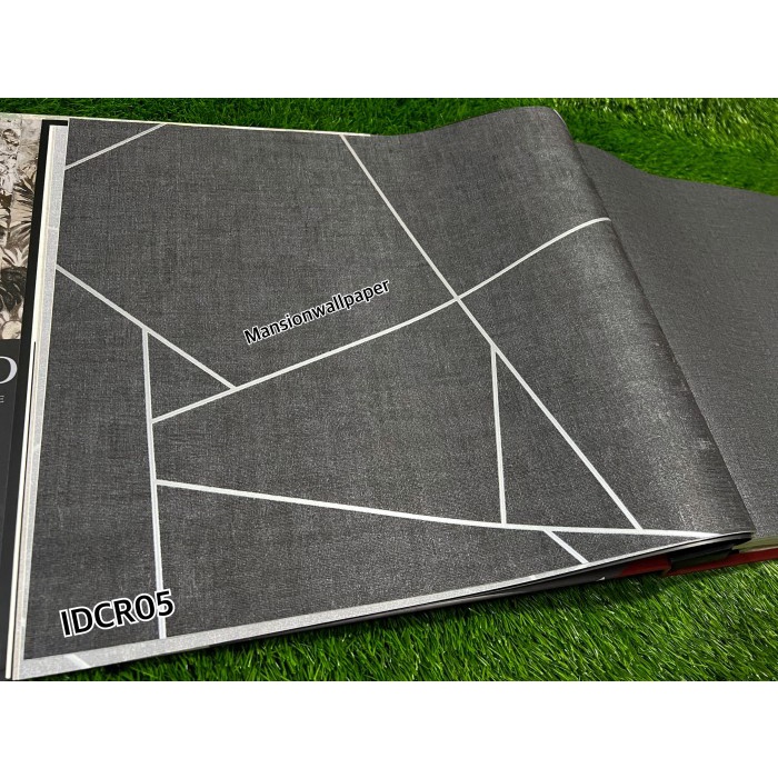 WALLPAPER DINDING GEOMETRI SEGITIGA ABSTRAK HITAM ABU CREAM PUTIH