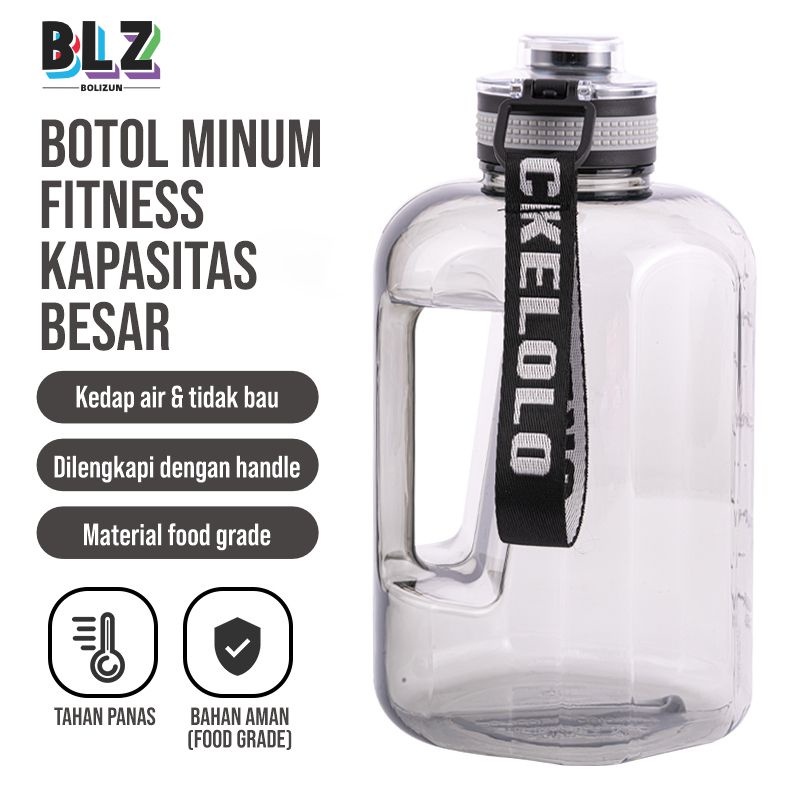 BOLIZUN Botol Minum Motivasi Jumbo Viral Kekinian Water Bottle 2,2 Liter with Handle F-4111 BPA Free