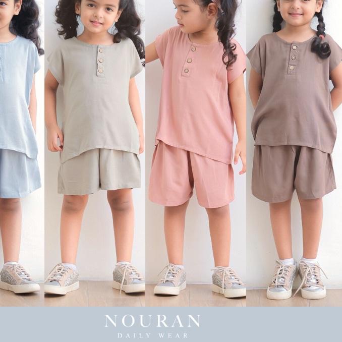 ♥ Nouran Shorts Set - Setelan One Set Rayon Anak Celana Pendek Perempuan Laki-laki Usia 1-7th ♧