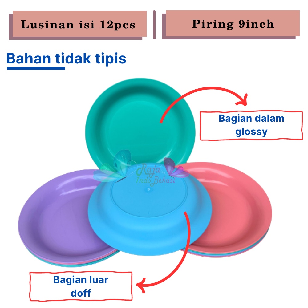 Promo-(12pcs)-Piring Makan Bulat Bahan Plastik 9inch COD BayarDiTempat