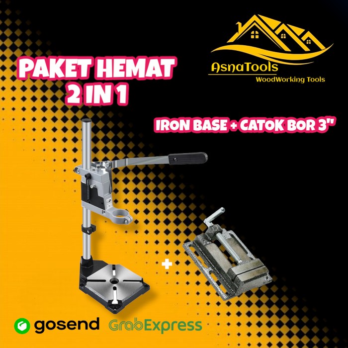 Terlaris Paket Stand Drill Dudukan Bor Iron Base + Catok Bor 3" 75Mm / 4" 100Mm