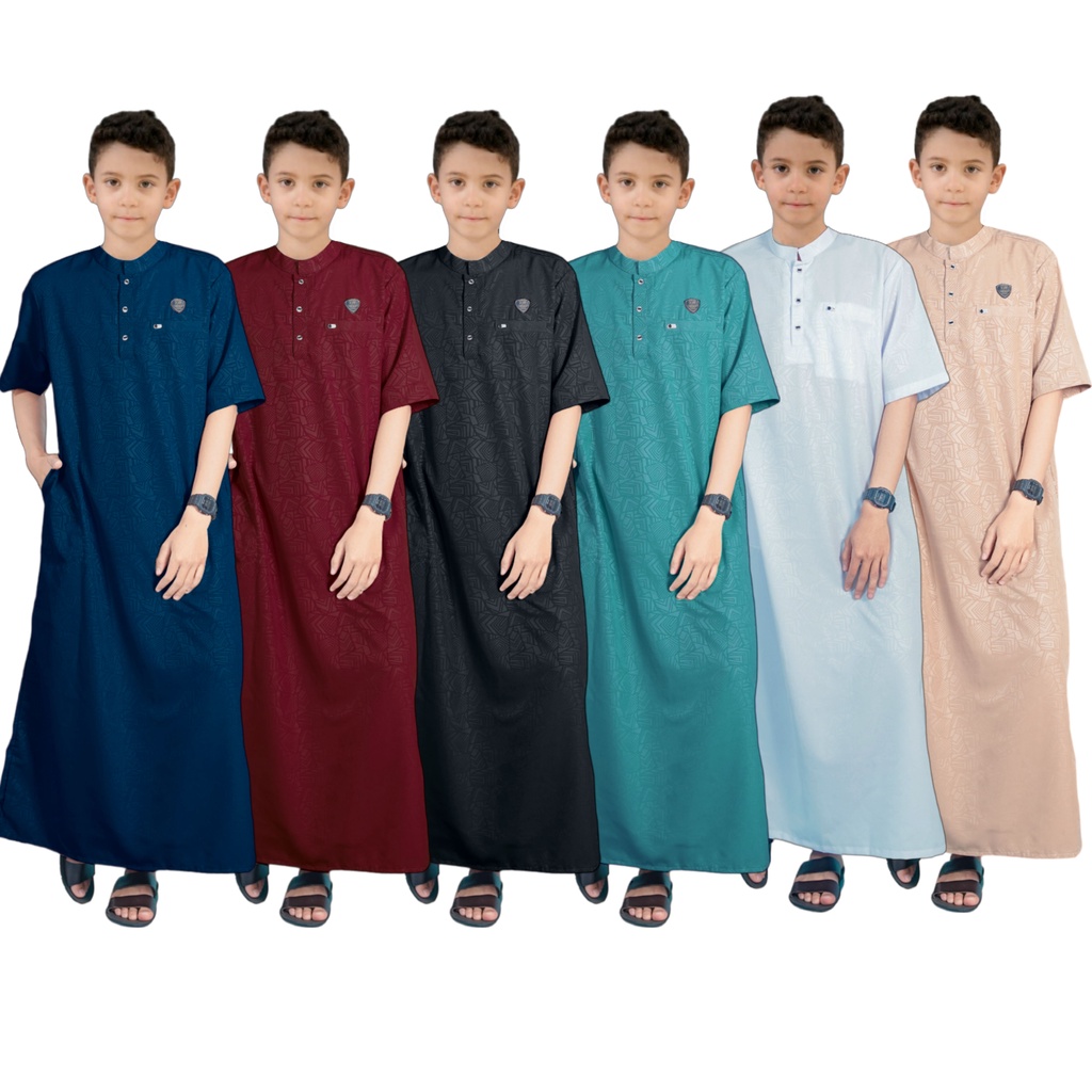 GAMIS AZMI ANAK LAKI LAKI NEW MOTIF / GAMIS EMBOS LENGAN PENDEK USIA 3-14 TAHUN