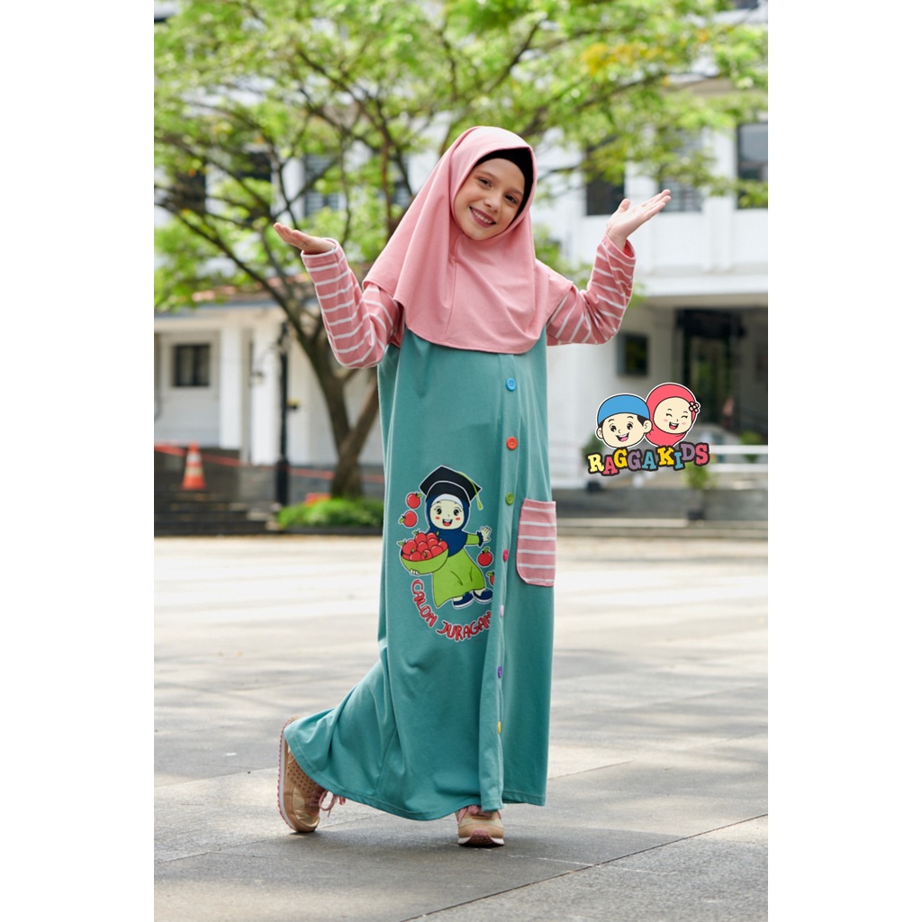 PAKAIAN GAMIS ANAK GRATIS TAS PEREMPUAN REMAJA 2 3 4 5 6 7 8 9 10 11 12 13 tahun TERBARU CASUAL BAHAN KAOS PREMIUM SYAR'I NYAMAN RAGGAKIDS RG 61