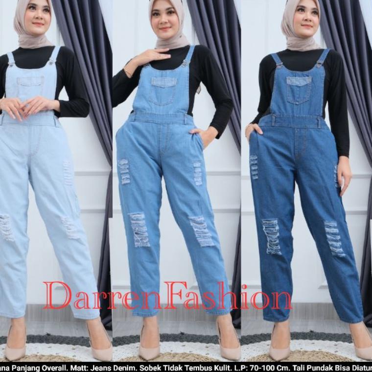 CELANA PANJANG OVERAL RIPPED TIDAK TEMBUS . CELANA MONYET MURAH . OVERALL JEANS RIPPED MURAH STOK TE