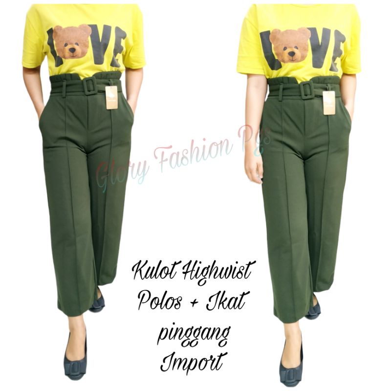 KULOT PANJANG POLOS PLUS SABUK REMAJA WANITA KULOT JEANS LEBAR DENIM IMPORT