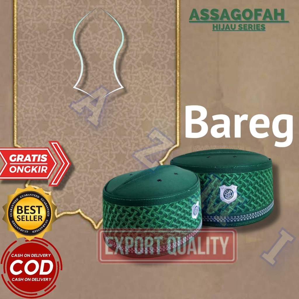 Peci Kopiah Assagofah Hijau / peci asagofah / peci assaqofah Motif Bareg