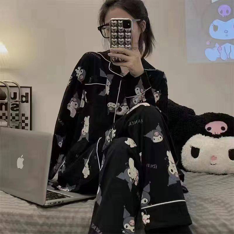 RULIF Oneset Baju Tidur Wanita import lengan panjang/piyama bobo wanita Blackver