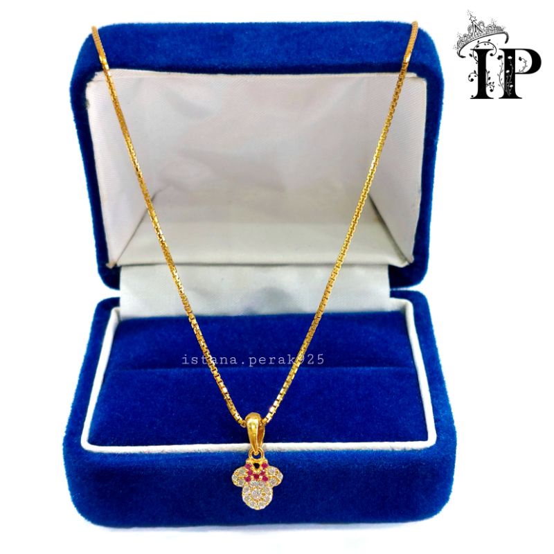 SET KALUNG ANAK PERAK ASLI SILVER 925 LAPIS EMAS PUTIH - MODEL LIONTIN MICKEY KECIL - PERHIASAN PERA