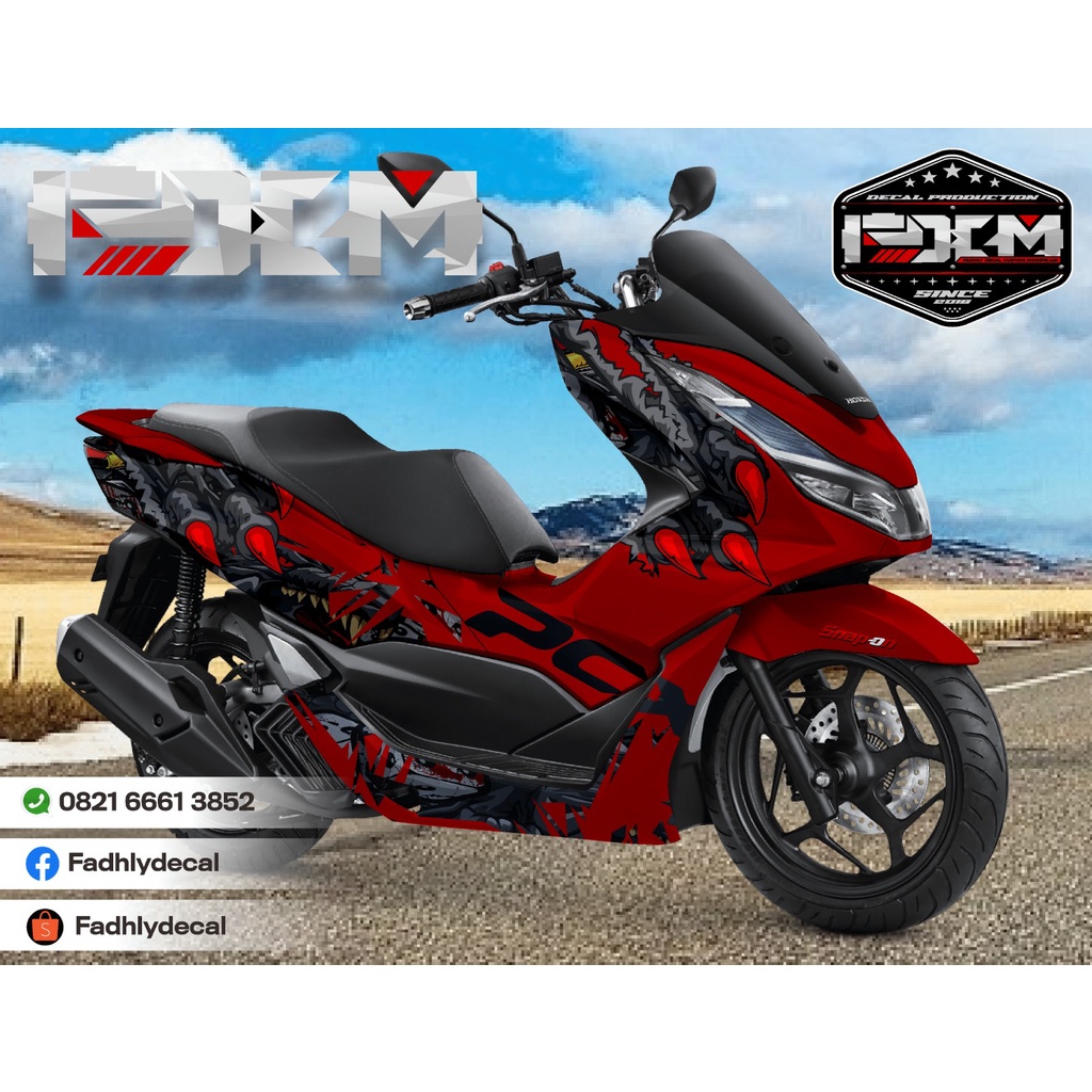 Decal PCX 160 Merah Hitam desain cakar keren stiker fullbody