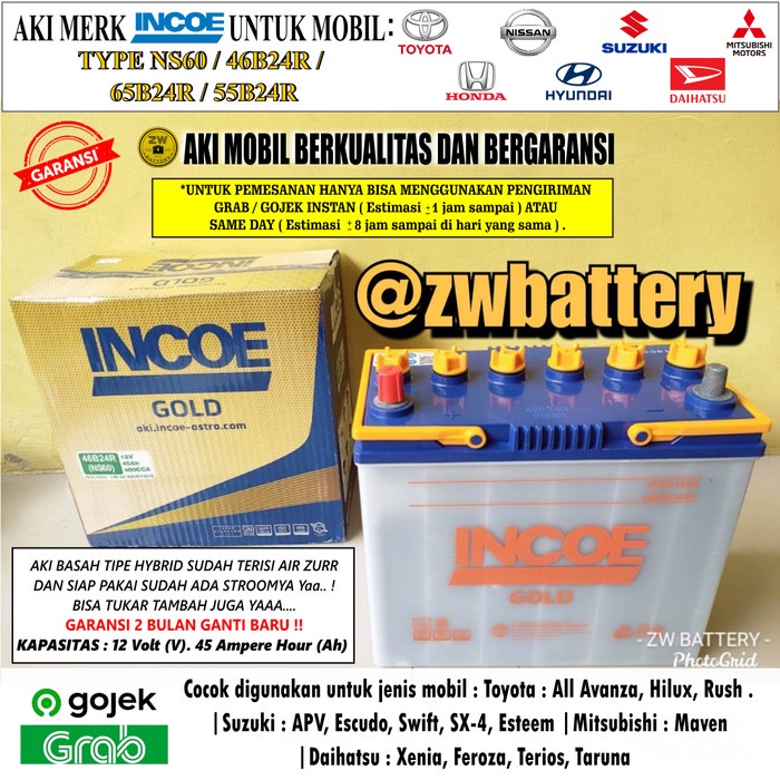 Aki Mobil Luxio, Apv, Grandmax, Carry Pickup Ns60 Incoe Gold Kode 071