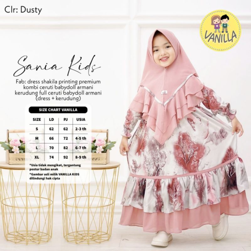 sania kids gamis anak set jilbab bahan shakila mix ceruty ori by vanilla