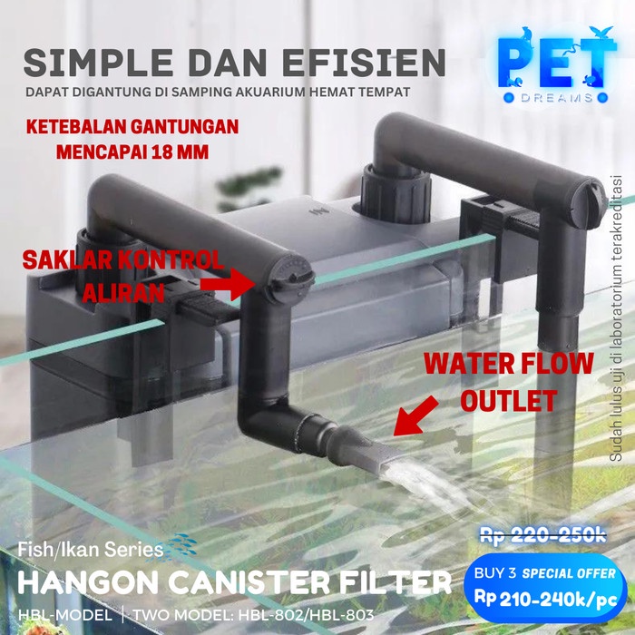 EXTERNAL CANISTER AQUARIUM HANG ON HANGING FILTER GANTUNG AKUARIUM HBL