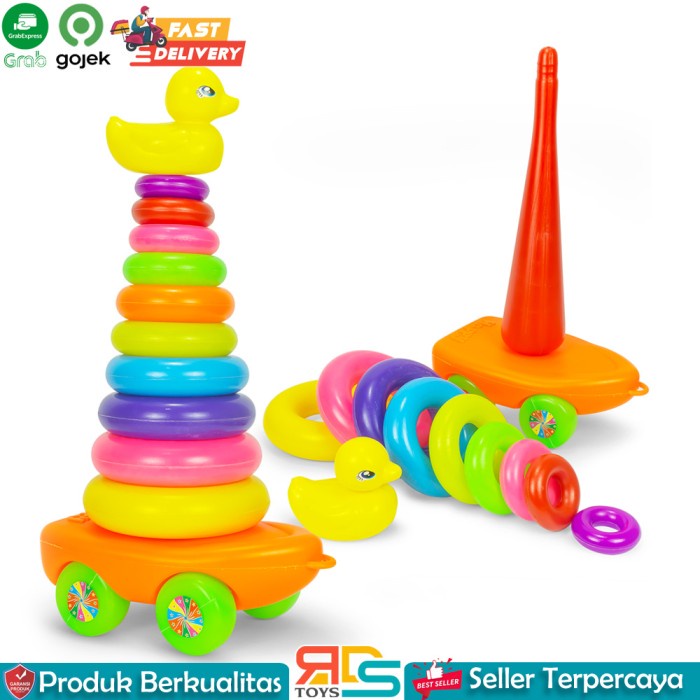 mainan anak  Mainan Anak Bayi Ring Donat Bear Kuning 10 Susun Ring(U6K1) Best Seller mainan anak per